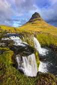 Sonnenaufgang, Regenbogen, Kirkjufellsfoss, Kirkjufell, Wasserfall, Berg, Island, Europa