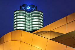 BMW-Welt, BMW world at night, Munich, Upper Bavaria, Bavaria, Germany