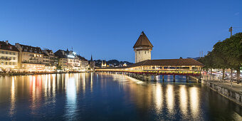 world heritage Chapel Bridge  at dusk, Lucerne, Switzerland
