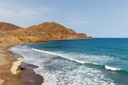 Rocks on the beach, Erosion, Los Escullos, Cabo de Gata, Mediterranean Sea, Parque Natural Cabo de Gata-Nijar, natural park, UNESCO Biosphere Reserve, Almeria province, Andalucia, Spain, Europe