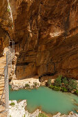 Caminito del Rey, Klettersteig, Wanderweg, Schlucht, Rio Guadalhorce, Fluss, Desfiladero de los Gaitanes, bei Ardales, Provinz Malaga, Andalusien, Spanien, Europa