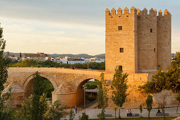 Torre La Calahorra, tower, Puente Romano, bridge, historic centre of Cordoba, UNESCO World Heritage, Rio Guadalquivir, Cordoba, Andalucia, Spain, Europe