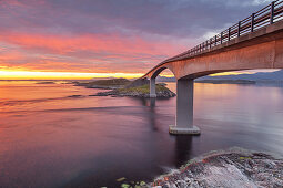 Morning light over bridge Storseisundet on the Atlantic Ocean Road between Molde and Kristiansund, near Vevang, More og Romsdal, Western Norway, Norway, Scandinavia, Northern Europe, Europe
