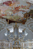 Orgel und Chor, Welfenmünster, Steingaden, Pfaffenwinkel, Oberbayern, Bayern, Deutschland