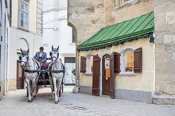 Hackney carriage and horse cab in the alley Seitzergasse in the historic old town of Vienna, Eastern Austria, Austria, Europe