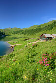 Alpine hut Tappenkarseealm at lake Tappenkarsee, lake Tappenkarsee, Radstadt Tauern, Salzburg, Austria