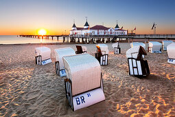 Beach chairs at the pier, Ahlbeck, Usedom,  Baltic Sea, Mecklenburg-West Pomerania, Germany