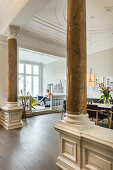 woman in a modern furnished Art Nouveau apartment in Hamburg, north Germany, Europe