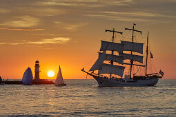 Sunset in Warnemuende to the Hanse Sail Rostock, Warnemuende, Mecklenburg Vorpommern, Germany