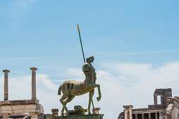 A sculpture on the marketplace of the antique town, Pompeii, the Gulf of Naples, Campania, Italy