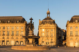 Building of the Place de la Bourse by the French architect Ange-Jacques Gabriel with Fountain of the Three Graces