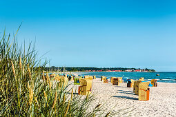 Beach and beach chairs, Sehlendorf, Hohwacht, Baltic coast, Schleswig-Holstein, Germany