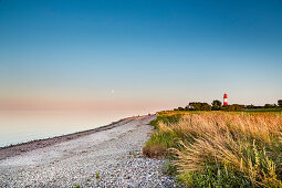 Fullmoon at Falshoeft lighthouse Falshoeft, Angeln, Baltic coast, Schleswig-Holstein, Germany