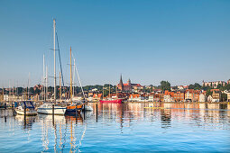 View over Flensburg fjord towards the city, Flensburg, Baltic coast, Schleswig-Holstein, Germany