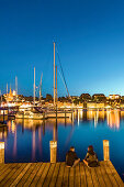 Abendlicher Blick über die Förde auf Altstadt, Flensburg, Flensburger Förde, Ostsee, Schleswig-Holstein, Deutschland