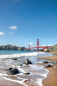 Baker beach and view towards Golden Gate bridge, San Francisco, California, USA