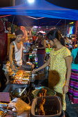 Satay barbecue at night market along Strand Road, Yangon, Yangon, Myanmar