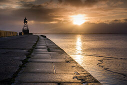 Sunrise at the North Mole, Wattenmeer National Park, German North Sea, Wilhelmshaven, Lower Saxony, Germany