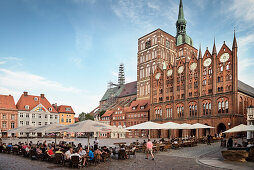 UNESCO World Heritage Hanseatic city of Stralsund, town hall and Nikolai church on the market square, Mecklenburg-West Pomerania, Germany, Baltic Sea
