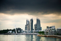 The marina at Keppel Island with apartment highrisers in Singapore