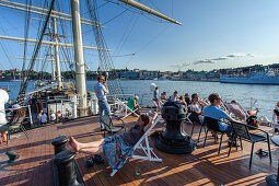 Youth hostel with restaurant and bar on the sailing ship Vandrarhem af Chapman and Skeppsholmen, Stockholm, Sweden