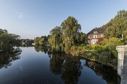 Red brick house along the Alster canal in Hamburg, Hamburg, north Germany, Germany