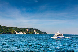 View towards chalk cliffs, Stubbenkammer, Jasmund National Park, Ruegen Island, Mecklenburg-Western Pomerania, Germany