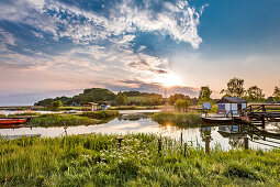 Sunset, view from Baabe in the direction of Moritzdorf, Ruegen Island, Mecklenburg-Western Pomerania, Germany