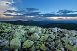 Thunderclouds above the granite block-fall at the Lusen summit, Bavarian Forest, Bavaria, Germany