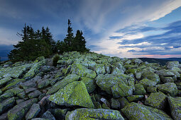 Thunderclouds above the granite block-fall at the Lusen summit, Bavarian Forest, Bavaria, Germany