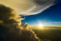 aerial picture during climb alongside of a collapsed cumulonimbus cloud, Ingolstadt, Bavaria, Germany