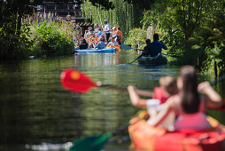 Spreewald Biosphere Reserve, Brandenburg, Germany, Kayaking, Recreation Area, Family Vacation, Family Outing, Paddling, Wilderness, Excursion, Day Trip, Kayakers paddling down the river Landscape