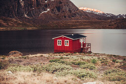 Red cabin in greenland, greenland, arctic.