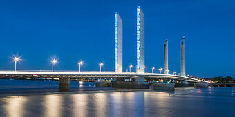 Pont Jacques Chaban Delmas, highest lift bridge in europe, river Garonne,  twilight, Bordeaux, Gironde, Aquitane, France , Europe