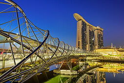 Illuminated Helixbridge with Marina Bay Sands, Marina Bay, Singapore