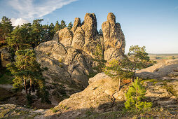 Sandstone rock formation Hamburger Wappen, evening light, Timmenrode, Blankenburg, Harz District, Saxony-Anhalt, Germany, Europe