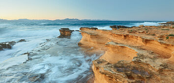 sandstone formations on the coast at Betlem, Badia d'Alcudia, Mallorca, Balearic Islands, Spain