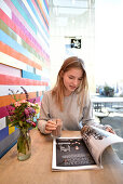 Girl in Cafe, Entenwerder, Hamburg, Germany