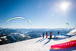 paraglider, winterly landscape, mountains, snow, Werfenweng, Austria, the Alps, Europe