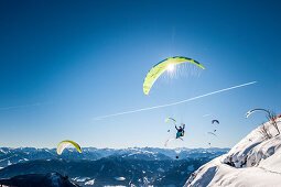 paraglider, winterly landscape, mountains, snow, Werfenweng, Austria, the Alps, Europe
