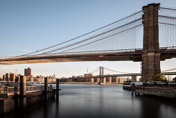 Brooklyn Bridge in the foreground, Washington Bridge in the background, East River, Brooklyn, NYC, New York City, United States of America, USA, North America