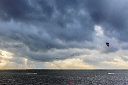 Kitesurfen und  Windsurfen vor Hiddensee auf der Insel Ummanz, Rügen, Ostseeküste, Mecklenburg-Vorpommern, Deutschland