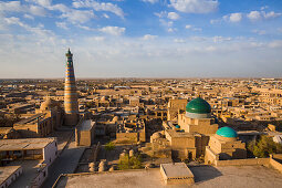 View on historical city of Khiva from Juma minaret, Uzbekistan, Asia