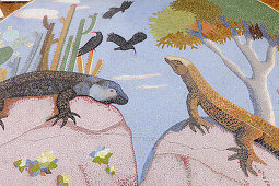 kanarische Eidechsen, Mosaik des Künstlers Luis Morera, La Glorieta, Park, Platz, Las Manchas, UNESCO Biosphärenreservat,  La Palma, Kanarische Inseln, Spanien, Europa