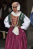woman, costumes show, folk group, Plaza de Espana, town hall square, Santa Cruz de La Palma, capital of the island, UNESCO Biosphere Reserve, La Palma, Canary Islands, Spain, Europe