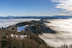 Panoramic view from Uetliberg, Uto Kulm, fog, swiss alps, Kanton Zurich