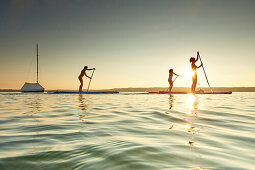 Three Stand Up Paddler on Lake Starnberg,  Lake Starnberg, Bavaria, Germany