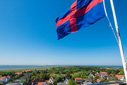 View from the old lighthouse with flag Oldenburger Land, Wangerooge, East Frisia, Lower Saxony, Germany