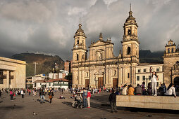 Cathedral of Colombia at Bolivar square, view towards Monserate, capital Bogota, Departmento Cundinamarca, Colombia, Southamerica