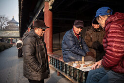 Chinese Men play board game at Temple of the Heaven Park, Beijing, China, Asia, UNESCO World Heritage
